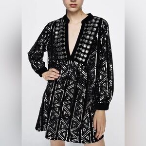 Zara BNWT Velvet Black Sequin Smock Mini Dress party cocktail nye  4786/252.
